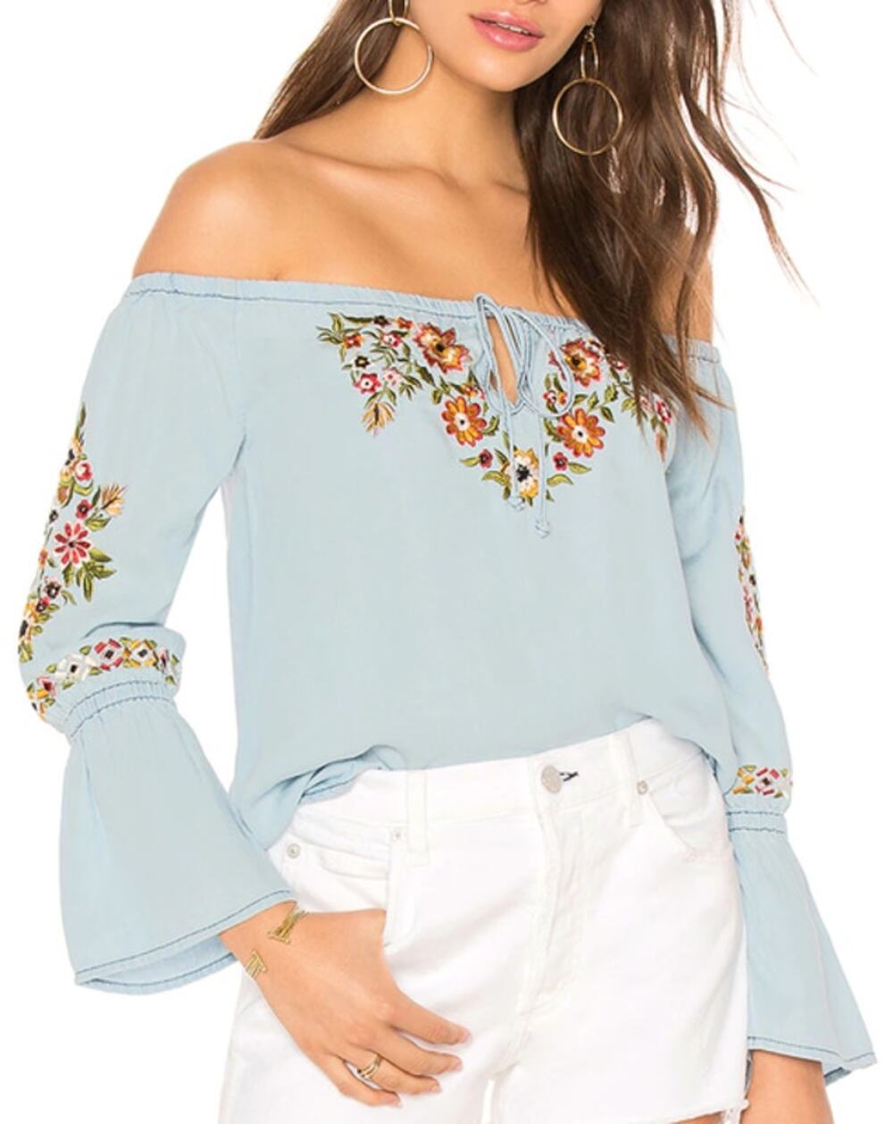 Cupcakes & Cashmere Adrien Off The Shoulder Top Chambray Women's Size Medium
